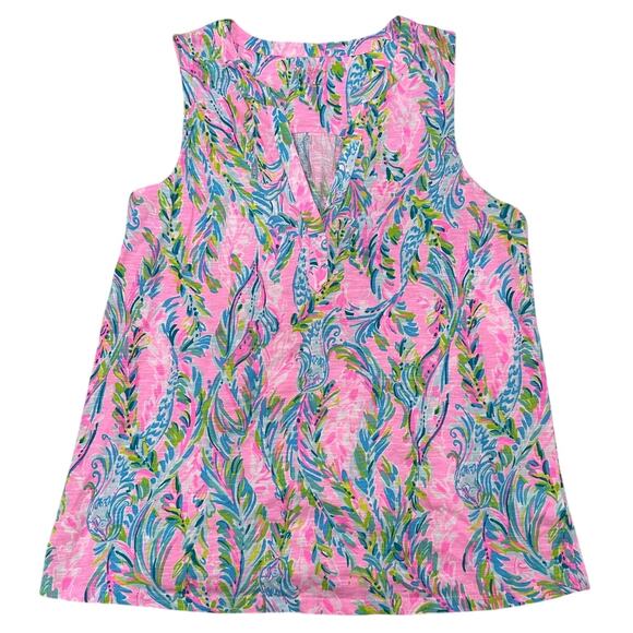 NWT Lilly Pulitzer Dev Knit Tank Top Unicorn of the Sea Palm Beach Slub, Medium - Picture 2 of 8